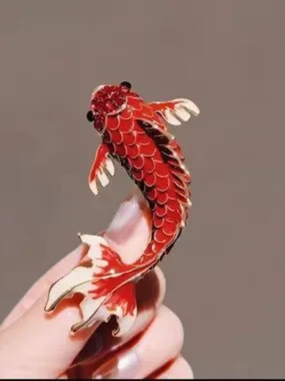Anthropologie Red and White Koi Fish Enamel Brooch
